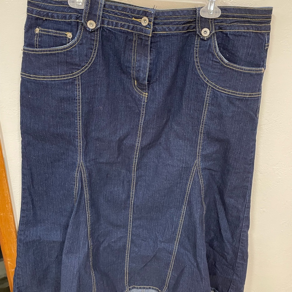 Flared dark denim jean maxi skirt (18W)